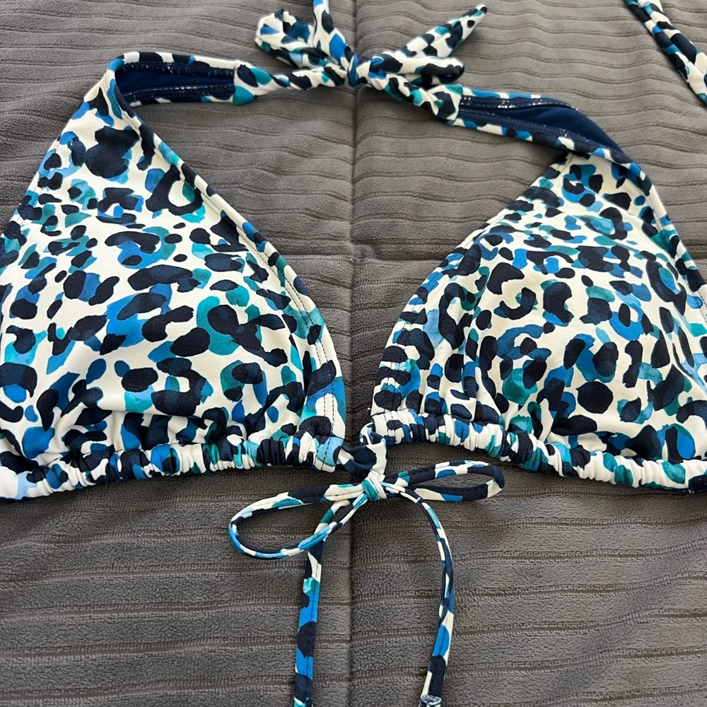 BLEU ROD BEATTIE Blue White Blk Animal Print Bikini Top sz 8